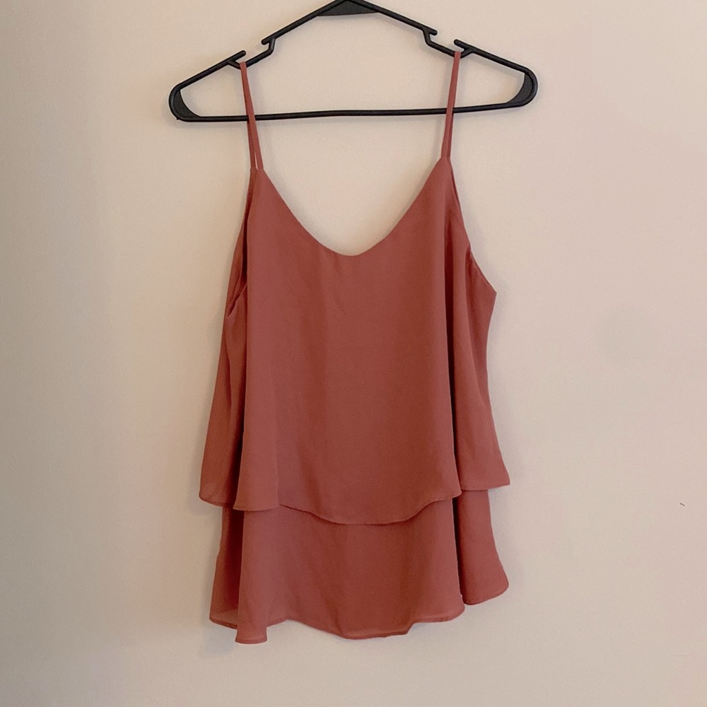 ⭐️ Annabella Blush Mauve Layered Cross Bank Tank M